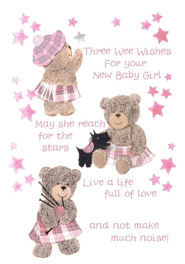 New Baby Girl Three Wee Wishes Card WWBA47