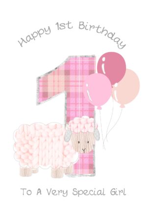 1st Birthday Girl Lamb Card WWBD193