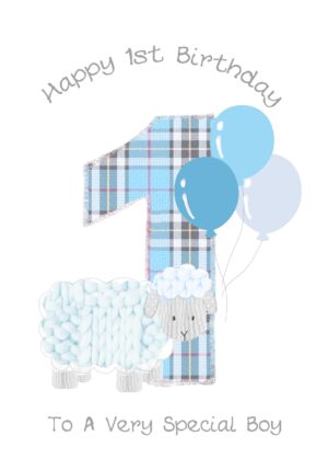 1st Birthday Boy Lamb Card WWBD194