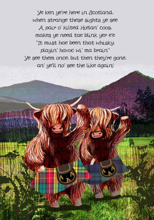 Greetings Kilted Heilan Coos Card WWGR37