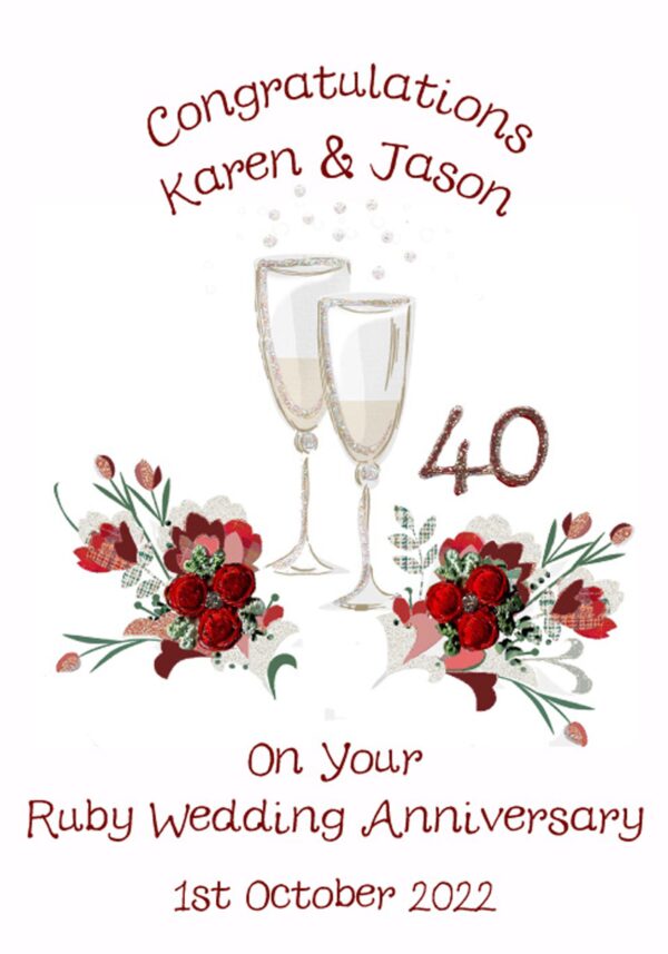 Ruby Anniversary Champagne Glasses Personalisable Card