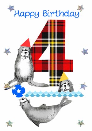 Childrens Birthday Card Age 4 Seals WWBD102