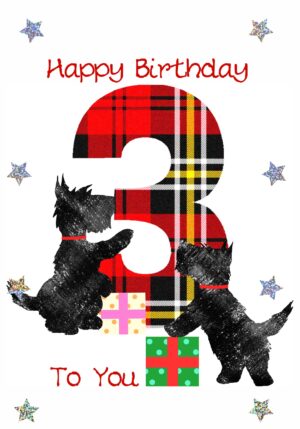 Childrens Birthday Card Age 3 Scottie Dogs WWBD104