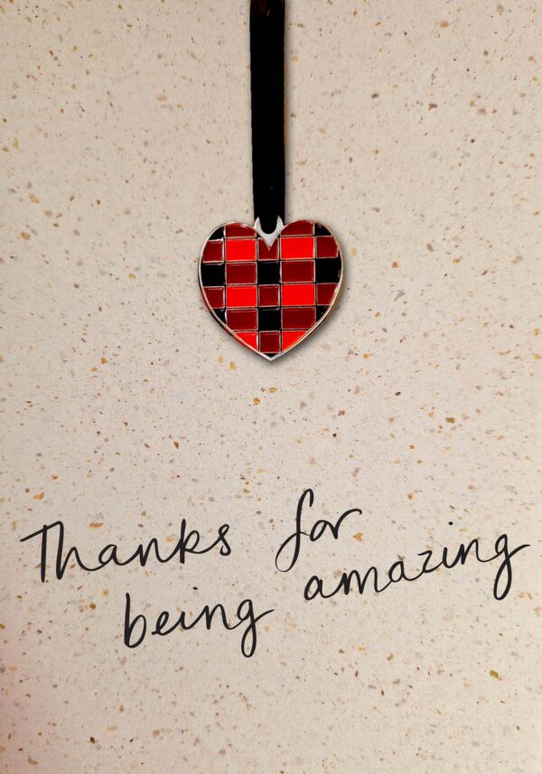 Tartan Heart Enamel Keepsake Charm Thanks for Being Amazing Card WWEC03c